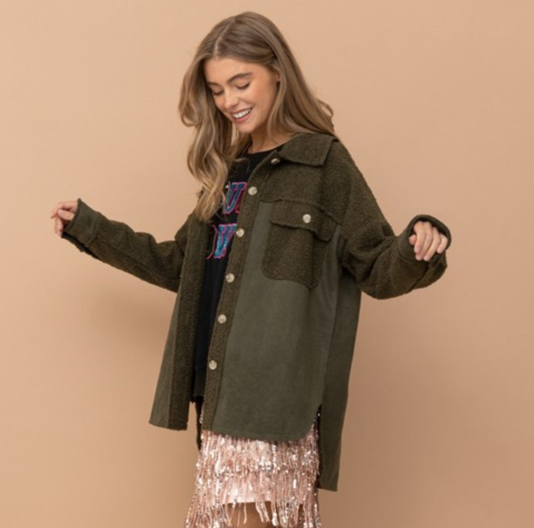 Olive Luxe Teddy Shacket